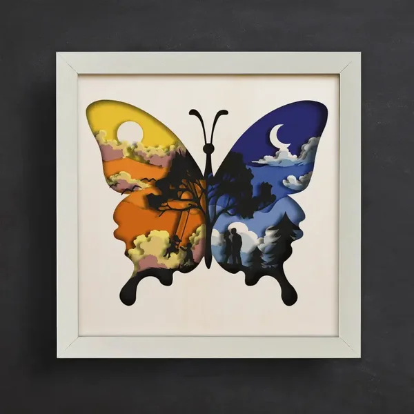 Day & Night Butterfly – Layered Silhouette Wall Art