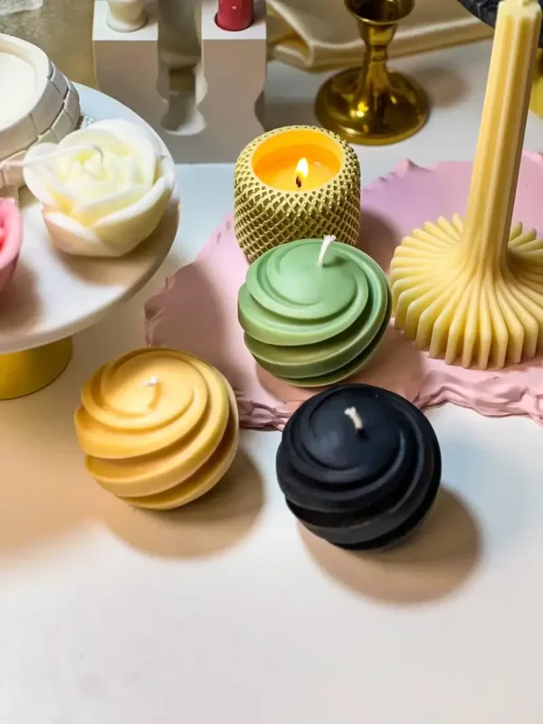 Handmade Sphere Ball Candle – Swirl Design Unscented Decorative Candle