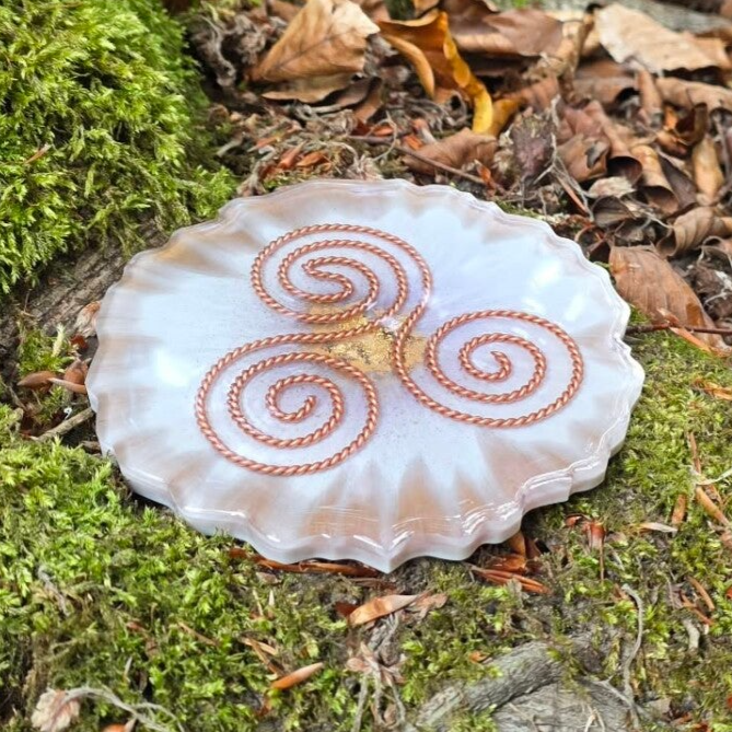 Healingsplade - Bronche, lilla & hvid metallic Ø13 cm
