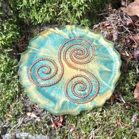 Healingsplade - Grøn/guld metallic Ø13 cm