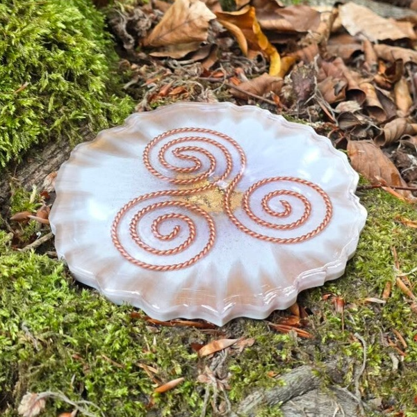Healingsplade - Bronche, lilla & hvid metallic Ø13 cm