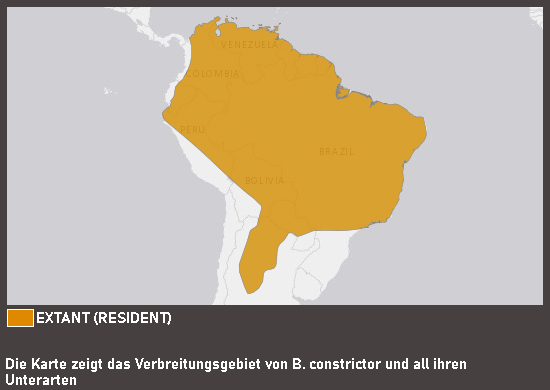 Verbreitungskarte Abgottschlange (kein Art- oder Unterartenstatus)