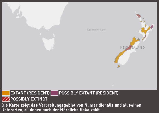 Verbreitungskarte Nördlicher Kaka