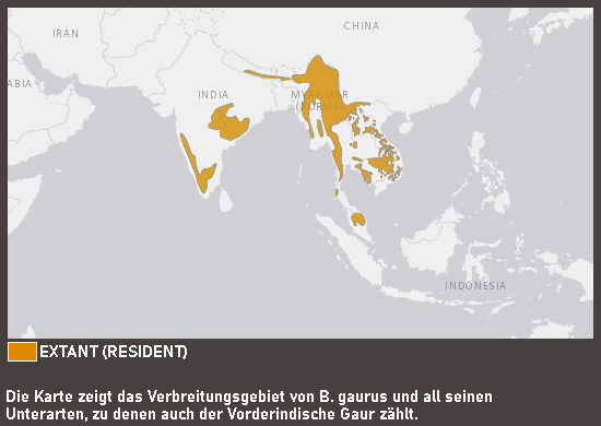 Verbreitungskarte Vorderindischer Gaur