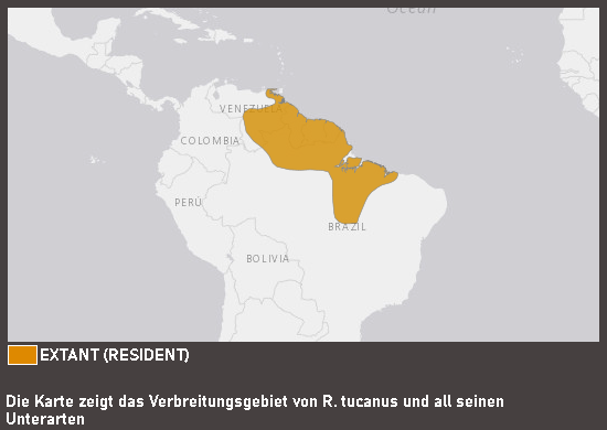 Verbreitungskarte Weißbrusttukan (kein Unterartenstatus)