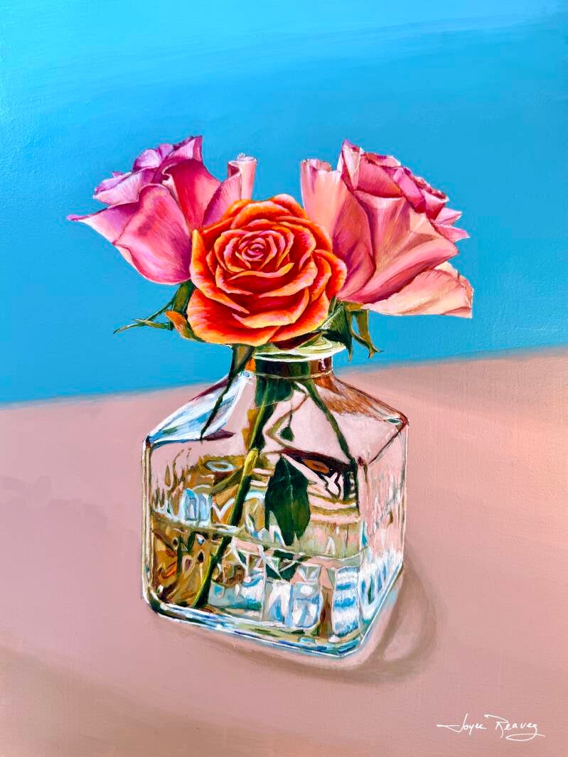 Three Roses, 16" X 12" unframed Acrylic $450