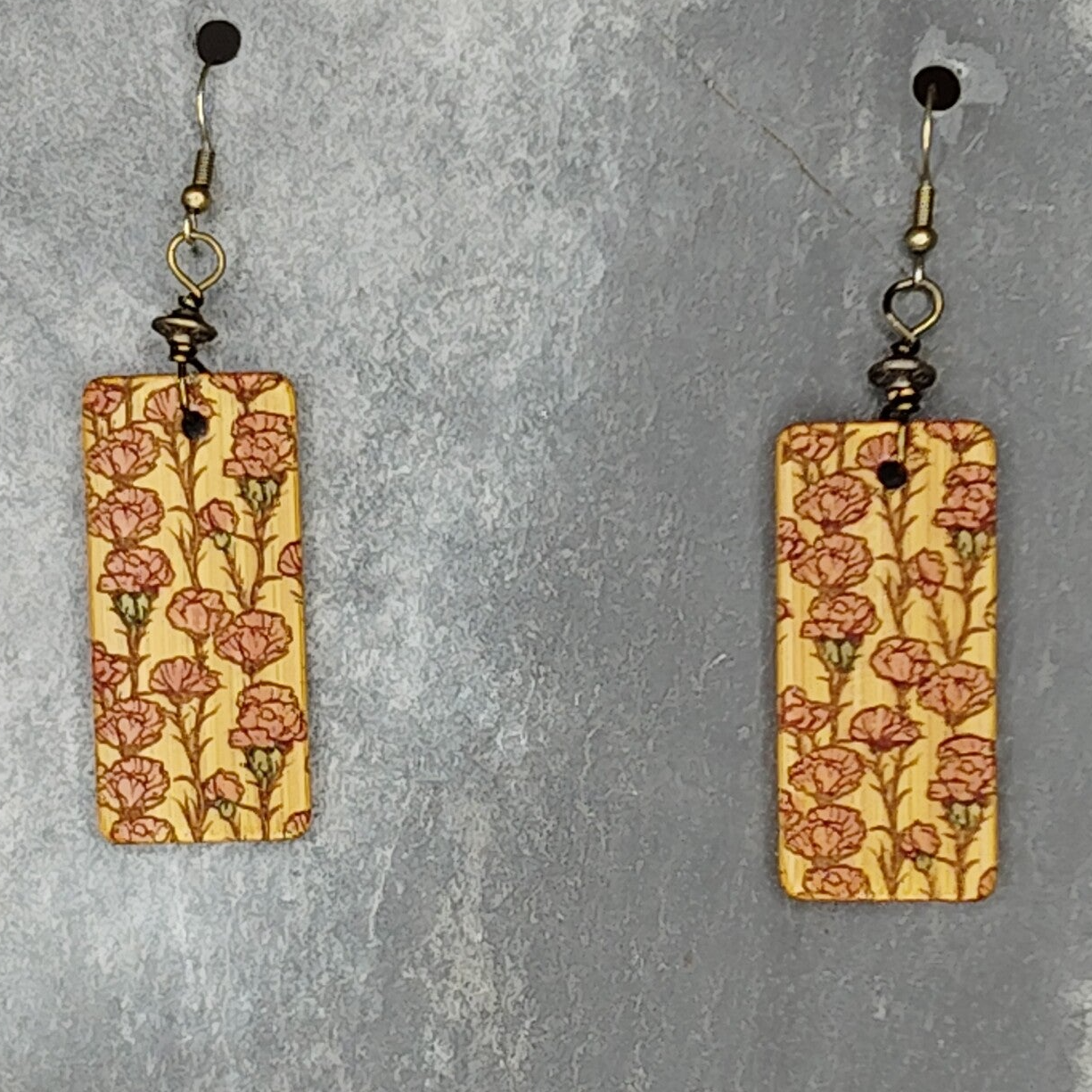 Meadow Collection - Carnation Engraved Bamboo Drop Earrings