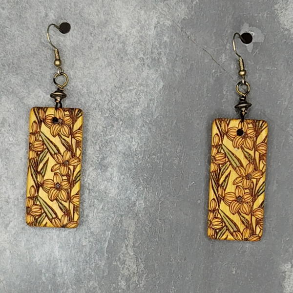 Meadow Collection - Clematis Engraved Bamboo Drop Earrings