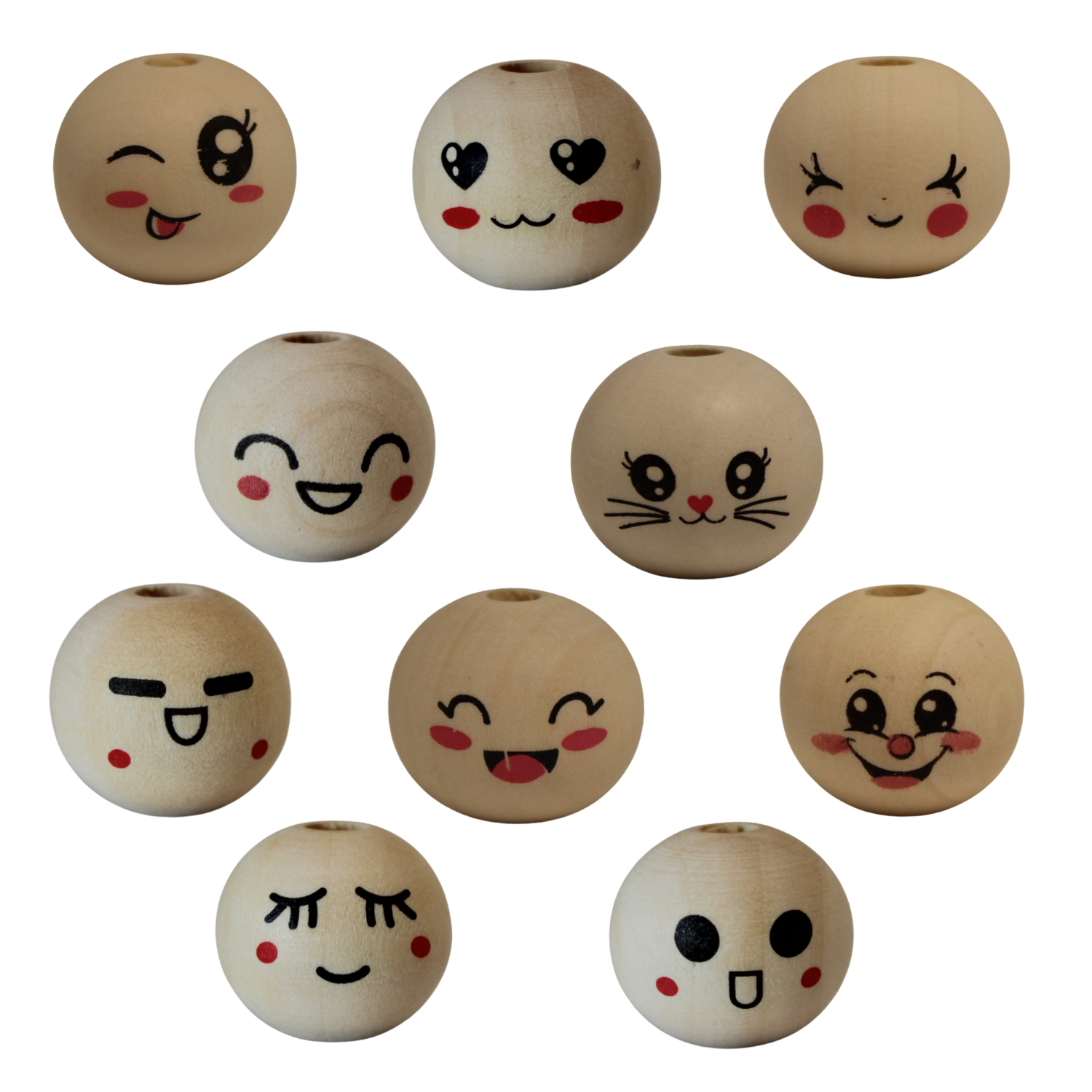 Houten kraal met gezichtje 20mm