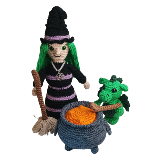 Heks Zulma en draakje Greenie | haakpatroon