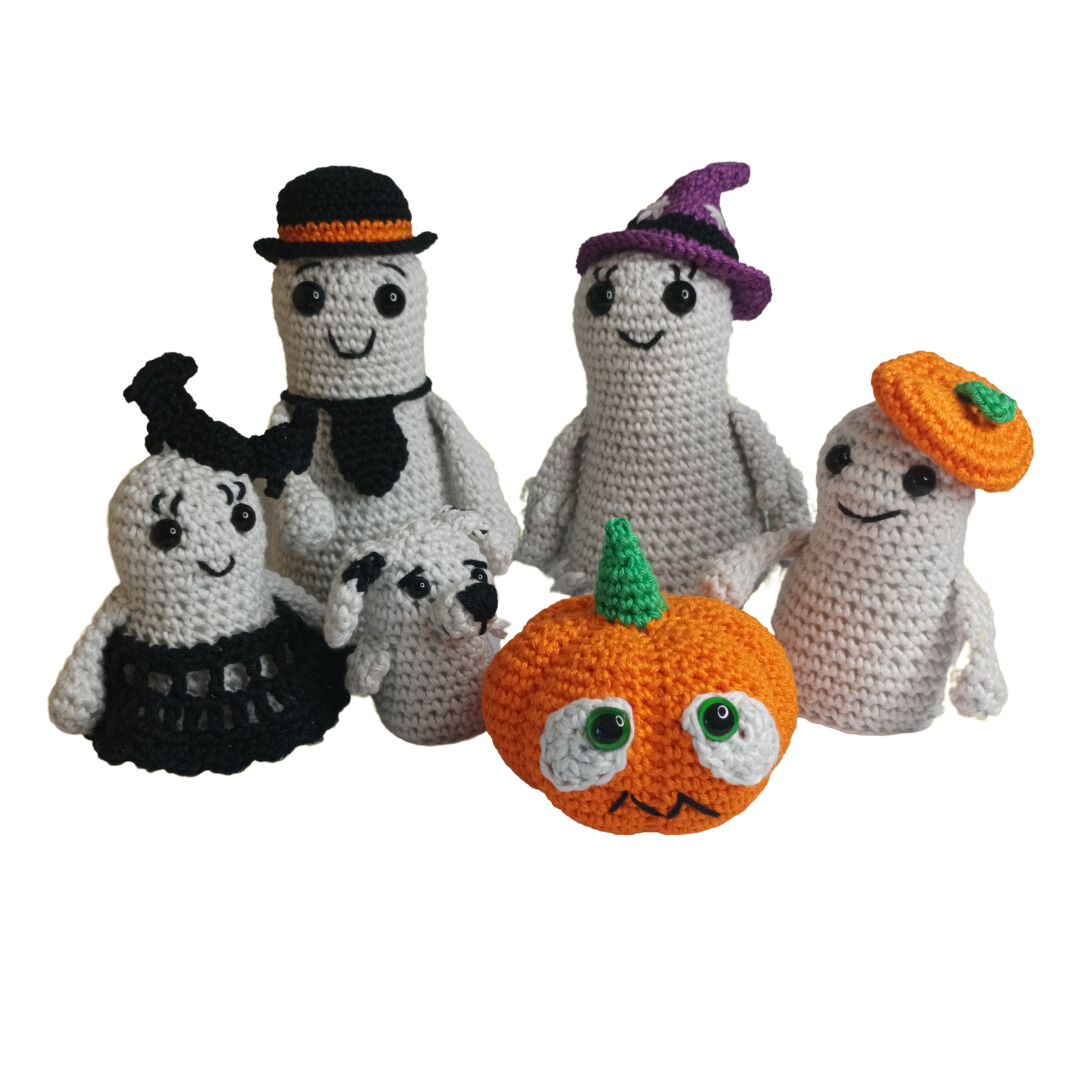 Digitaal haakpatroon Spokenfamilie glow in the dark + Pelle Pompoen