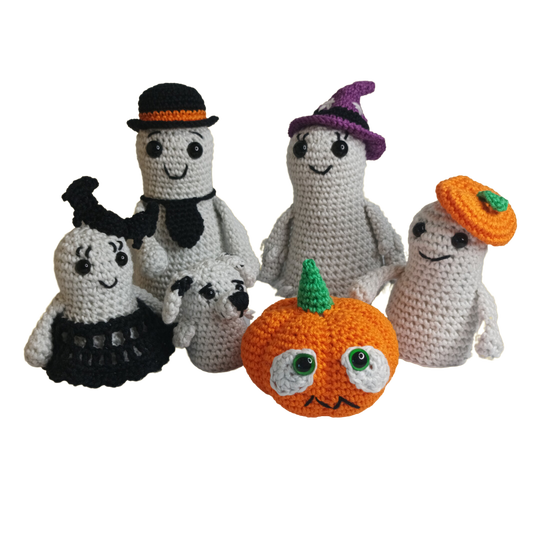 Digitaal haakpatroon Spokenfamilie glow in the dark + Pelle Pompoen