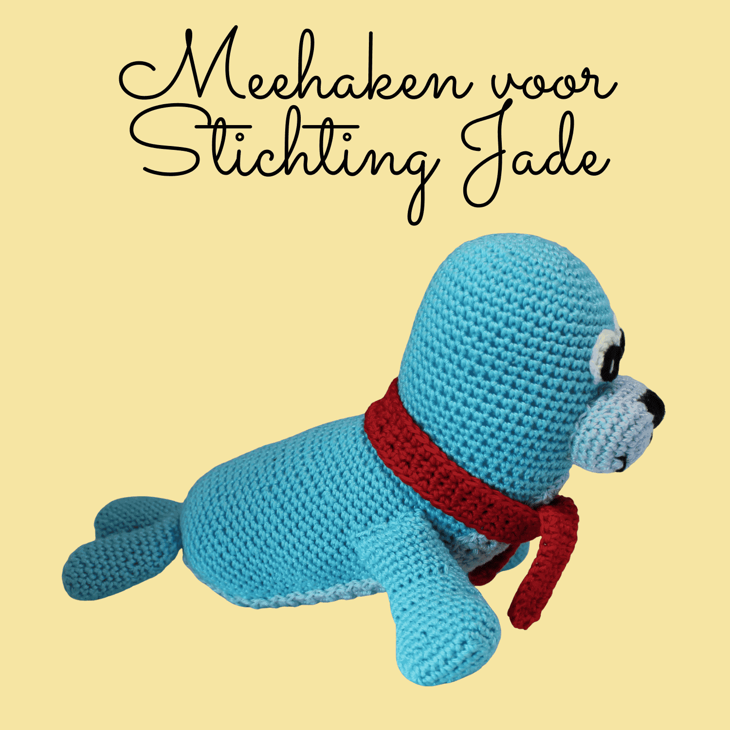 Haak zeehondje Cas voor Stichting Jade voor de kankerpatiëntjes