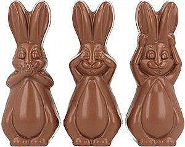 Trio haasjes horen, zien, zwijgen 16cm melk (ENKEL AFHALING)