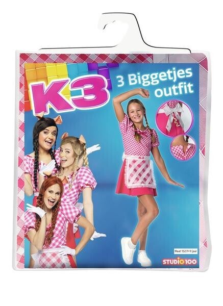 First slide Previous Next K3: Verkleedjurk: 3 biggetjes: 9-11j.