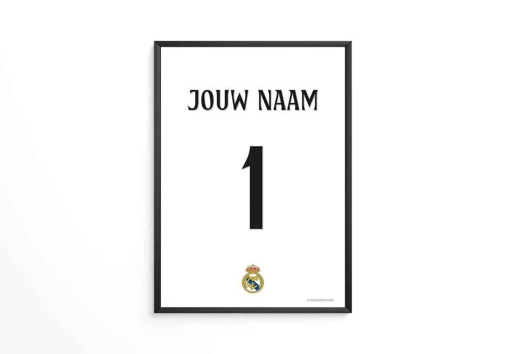 Jouw naam en rugnummer - Real Madrid shirt poster