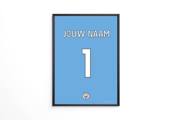 Jouw naam en rugnummer - Manchester City shirt poster