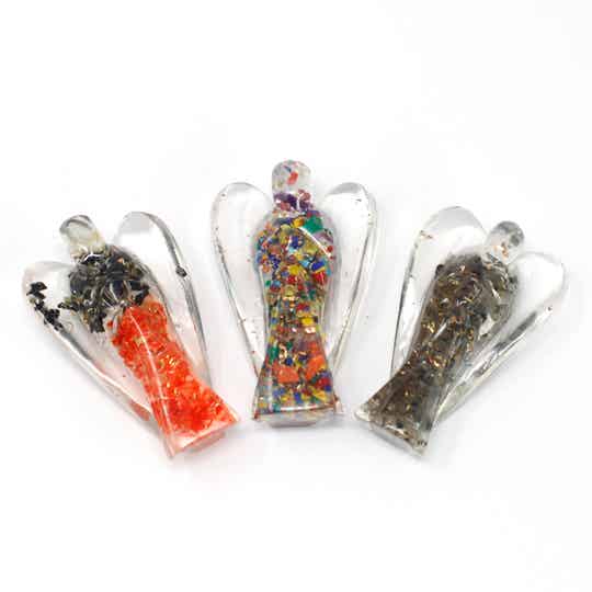 3x Orgonite Angel 50mm - Gem chips & Copper