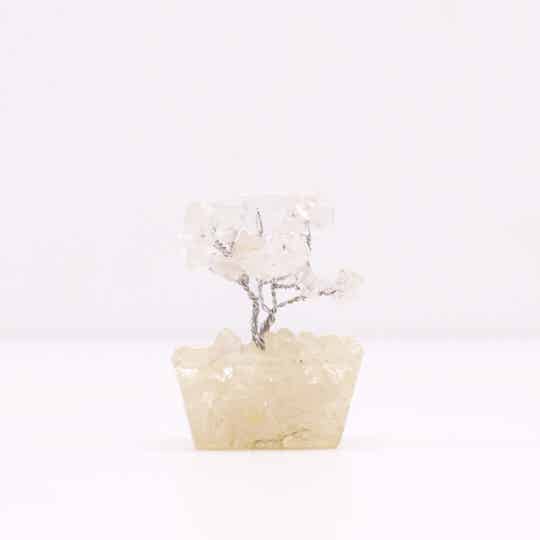 Mini Gemstone Tree On Orgonite Base and Wood Base - Rock Quartz (15 stones)