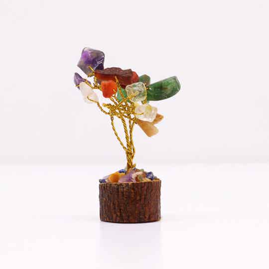 Mini Gemstone Tree on Orgonite Base and Wood Base - Multi Stones (15 stones)