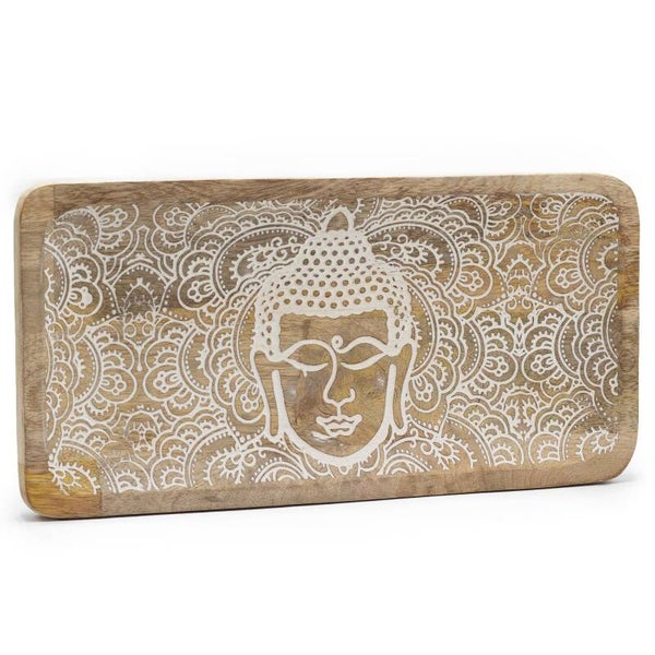 Wooden Trays with Hamsa & Buddha  -  Long Tray 30x15x2.5cm