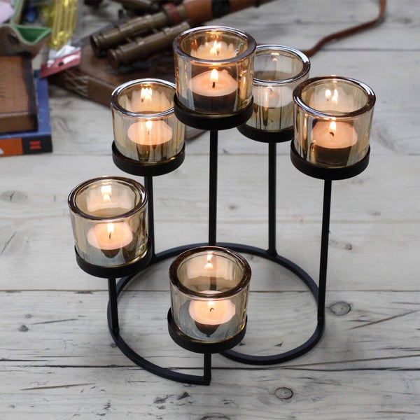 Centrepiece Iron Votive Candle Holder - 6 Cup Circle Tree