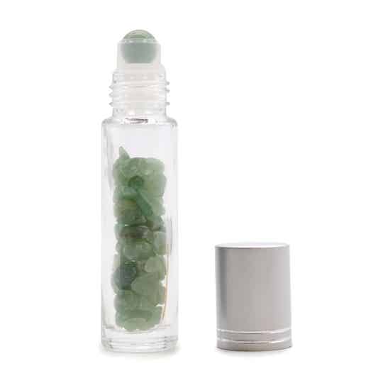 Gemstone Essential Oil Roller Bottle - Aventurine - Silver Cap & wooden cap
