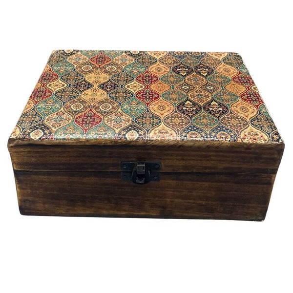 Large & Medium Ceramic Glazed Wood Boxes - Trad-Pattern