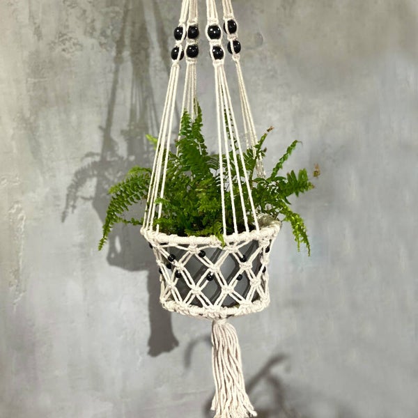 Macrame Pot Holder - Lrg Single Beaded                  Size:77x22cm