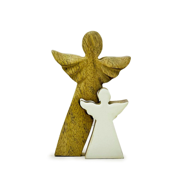 Mango Wood Angel in Angel - White Enamel