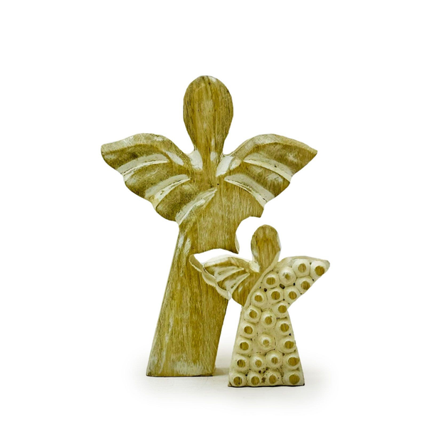 Mango Wood Angel in Angel - Whitewash