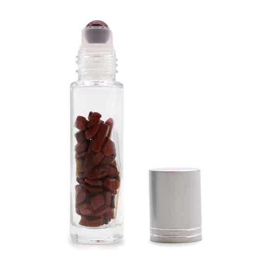Gemstone Essential Oil Roller Bottle - Red Jasper - Silver Cap & wooden cap
