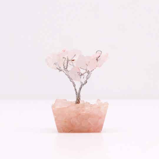 Mini Gemstone Tree On Orgonite Base and Wood Base - Rose Quartz (15 stones)