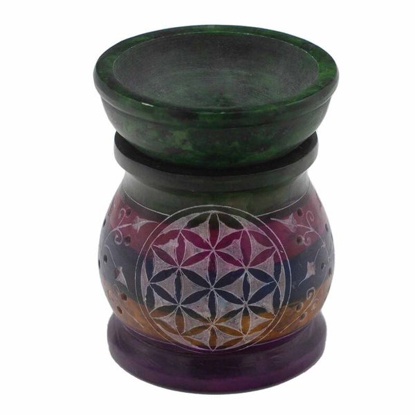 Soapstone Oil Burner 10cm - Flower of Life (Five Colours)