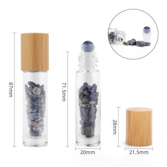 Gemstone Essential Oil Roller Bottle - Sodalite - Wooden Cap & Silver Cap