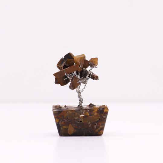 Mini Gemstone Tree On Orgonite Base and Wood Base - Tiger-eye (15 stones)