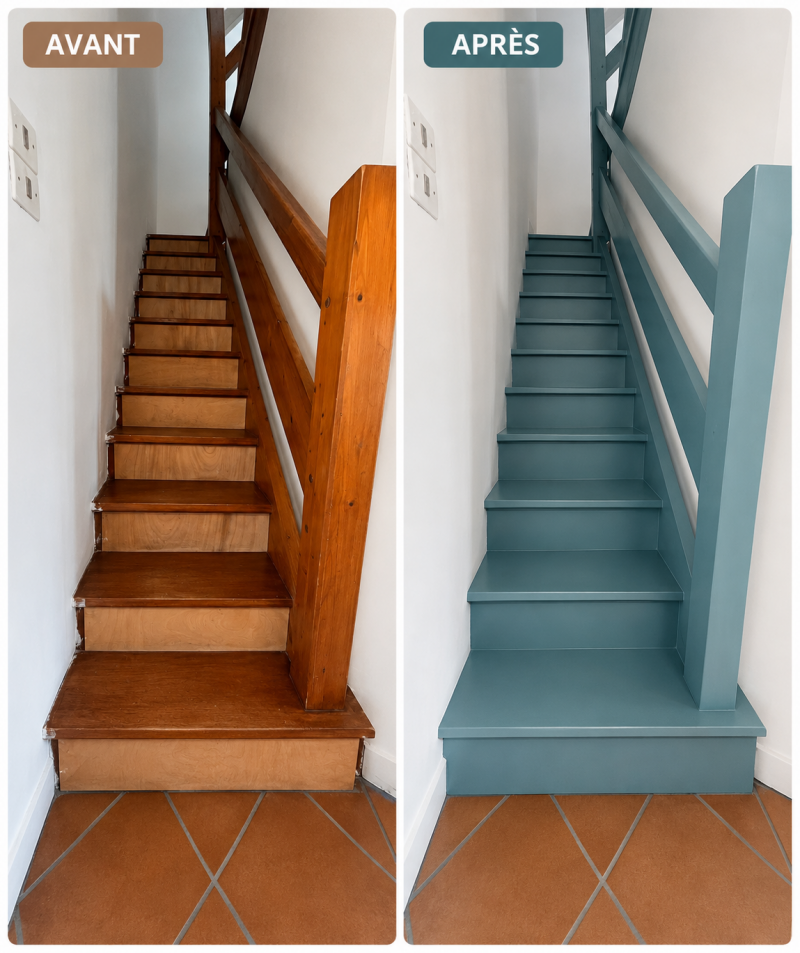 Escalier en bois peint 