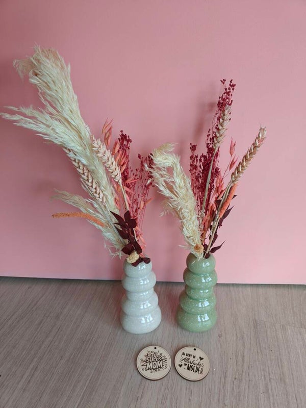 Droogbloemen in vaasje roosgetint