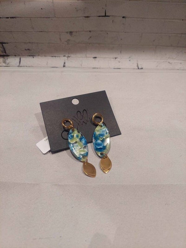 Oorbellen ovaal met print blauw groen - goud