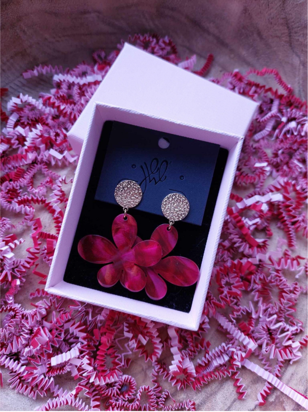 Oorbellen Bloem of hartje met print