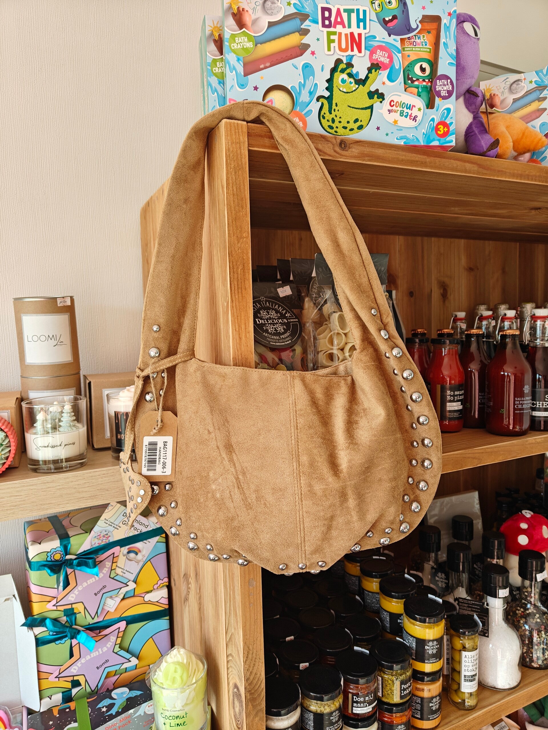 Handtas Suede Look Beige