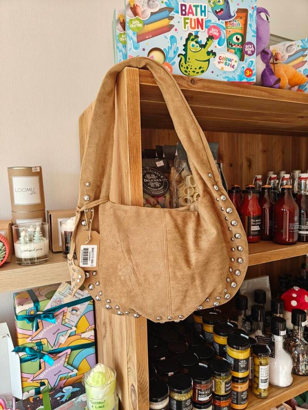 Handtas Suede Look Beige