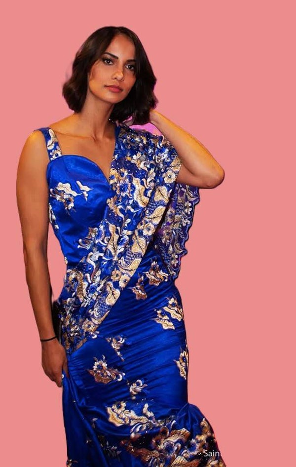 Robe de gala en dentelle sur mesure, couleur bleue Roi