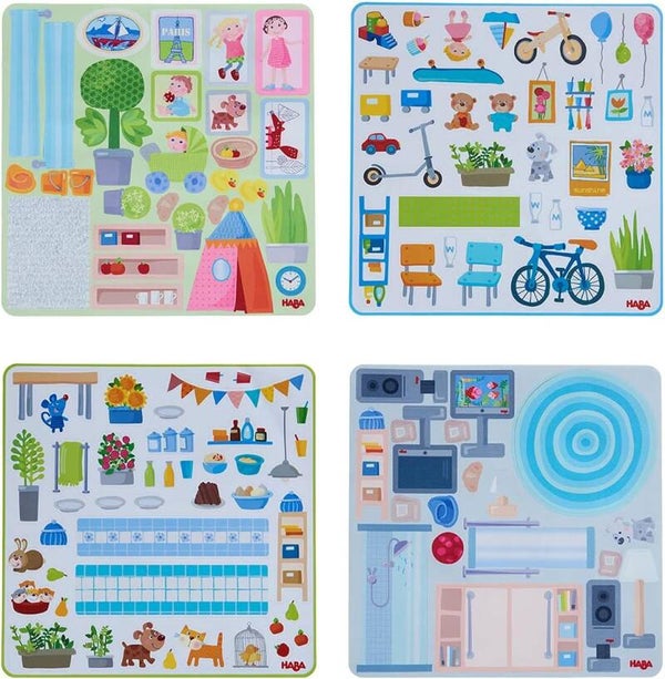 HABA Little Friends Puppenhaus Klebe-Deko-Accessoires - Aufkleber für Teller, Küche, Haus - Zubehör für Biegepuppen ab 3 Jahren Bunt - 1306157001