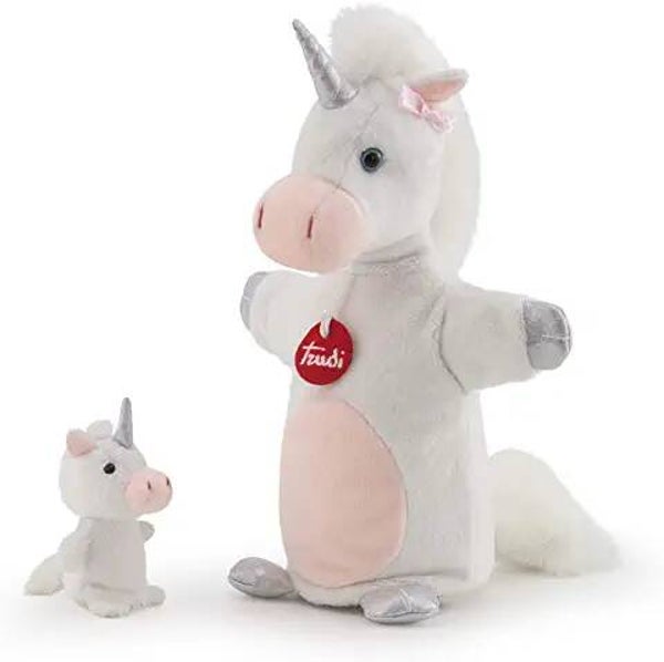 TRUDI Hand und Fingerpuppe Einhorn mit Baby 29864