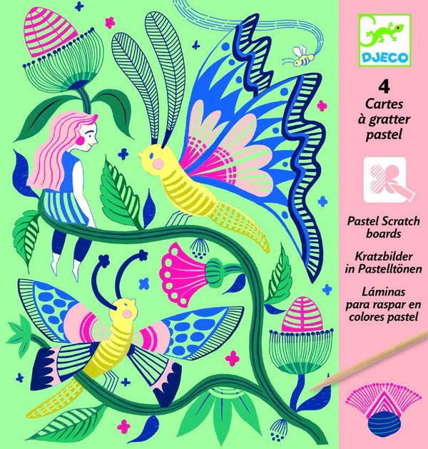 DJECO Kratzbild in Pastelltönen Fantasiegarten DJ09719