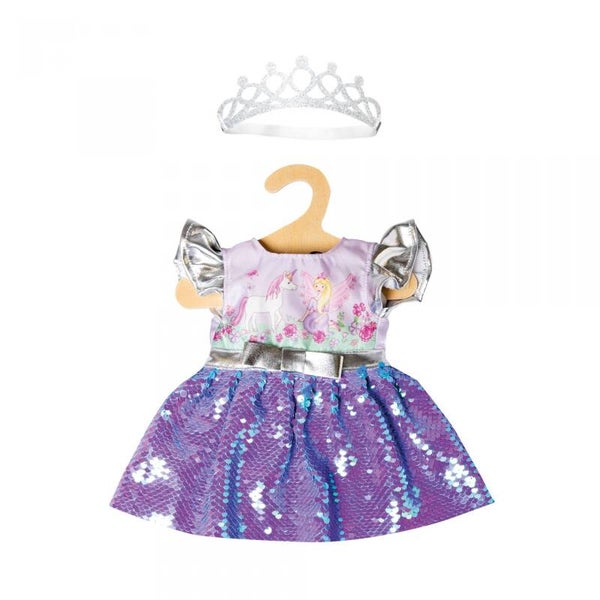HELESS Kleid "Fee und Einhorn" mit Wendepailletten und silberner Krone, Gr. 35-45 cm 2131