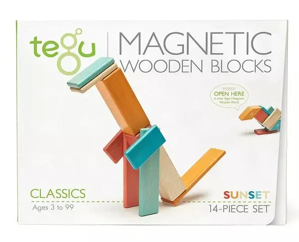 TEGU Magnet-Bausteine BLOCKS 14-teilig aus Holz in blau/orange