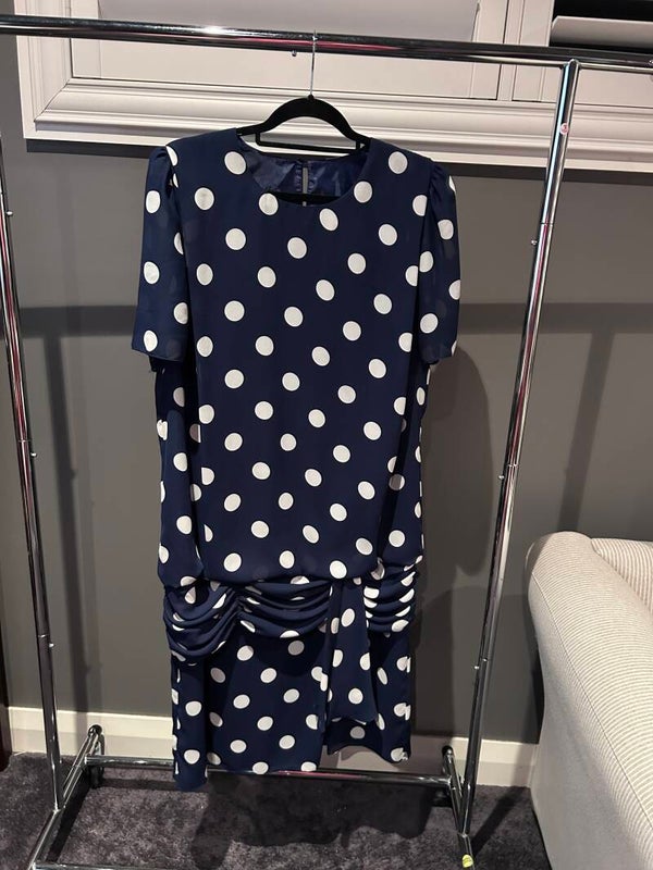 Vintage Ursula of Switzerland Navy spot dropped waist dress