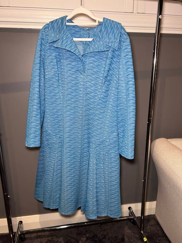 Blue Crimplene long sleeve dress